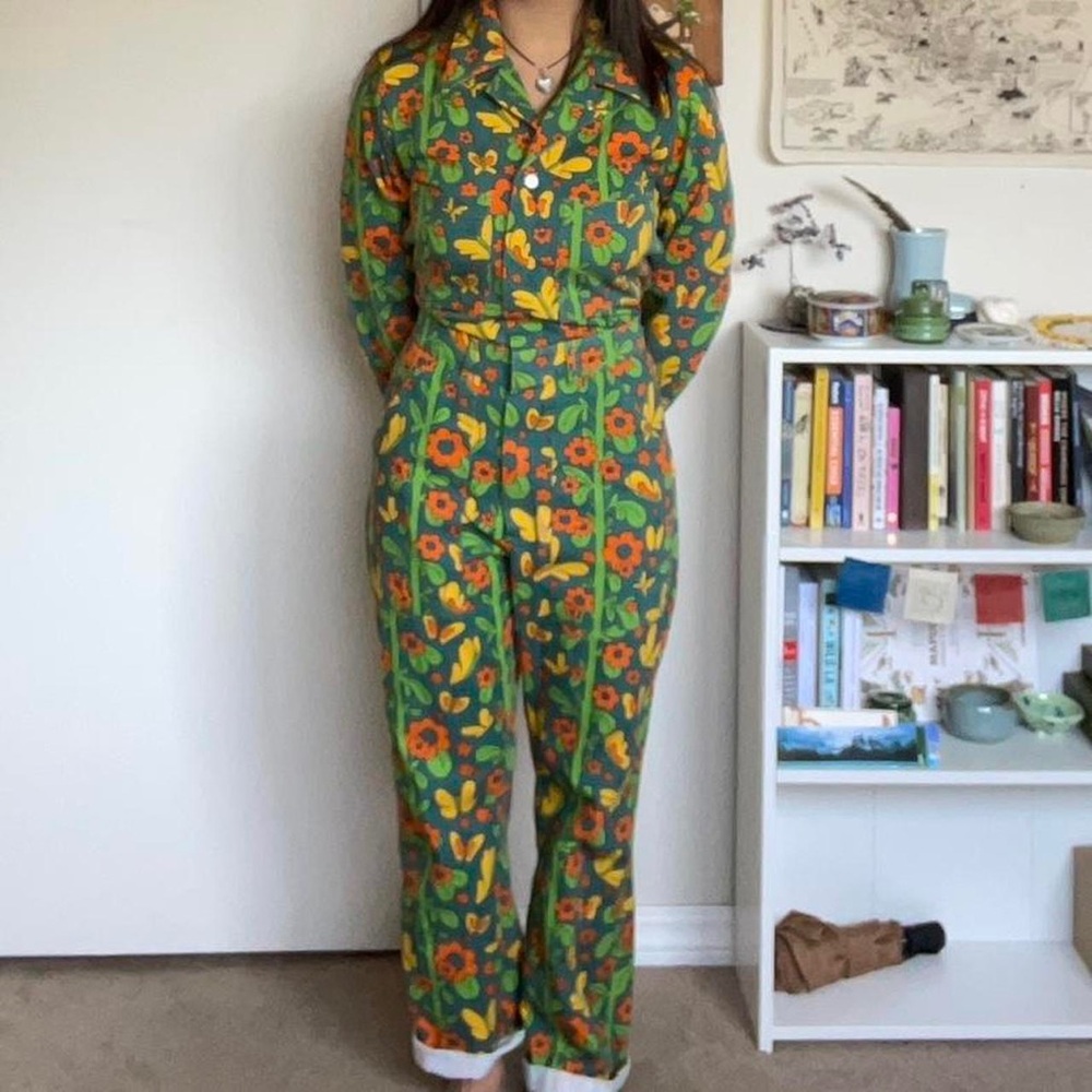 🦋Big Bud Press🦋 Everyday Long Sleeve Jumpsuit in 70s Floral Butterfly - S - RARE - Picture 15 of 16